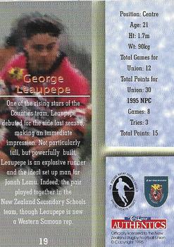1996 Card Crazy Authentics NPC Rugby Union Superstars #19 George Leaupepe Back